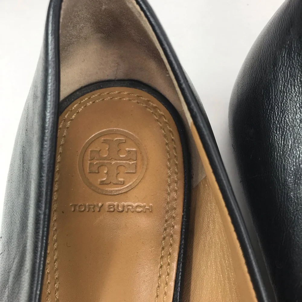 Tory Burch Women's Size 10 Eleanor Flat Black Leather Bow Pointed Toe Shoes